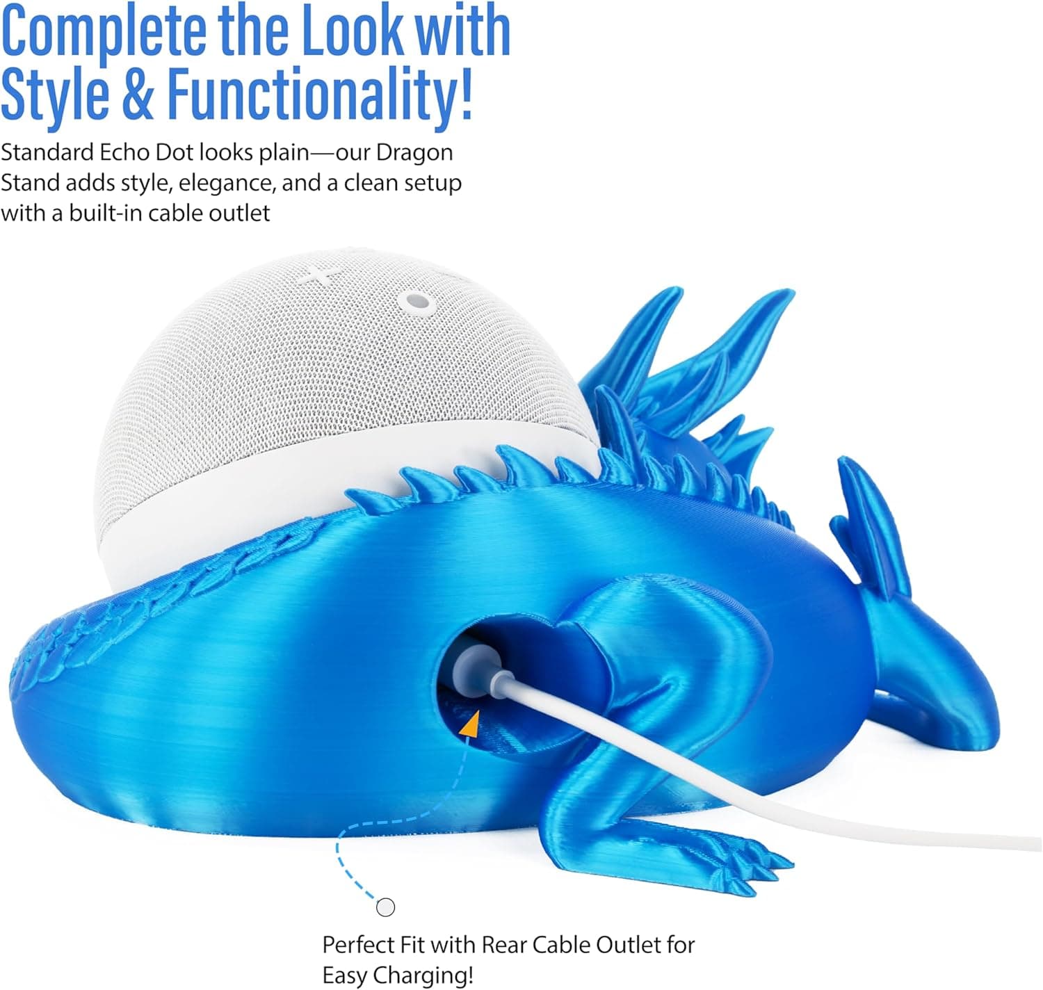 Costume Wizard Suporte Dragon para Echo Dot 4ª/5ª geração, alto-falantes de mesa Dragon Amazon Echo impressos em 3D, suporte para Echo Dot 5ª geração Echo Dot 4ª geração, feito nos EUA (azul) - Imagem 4