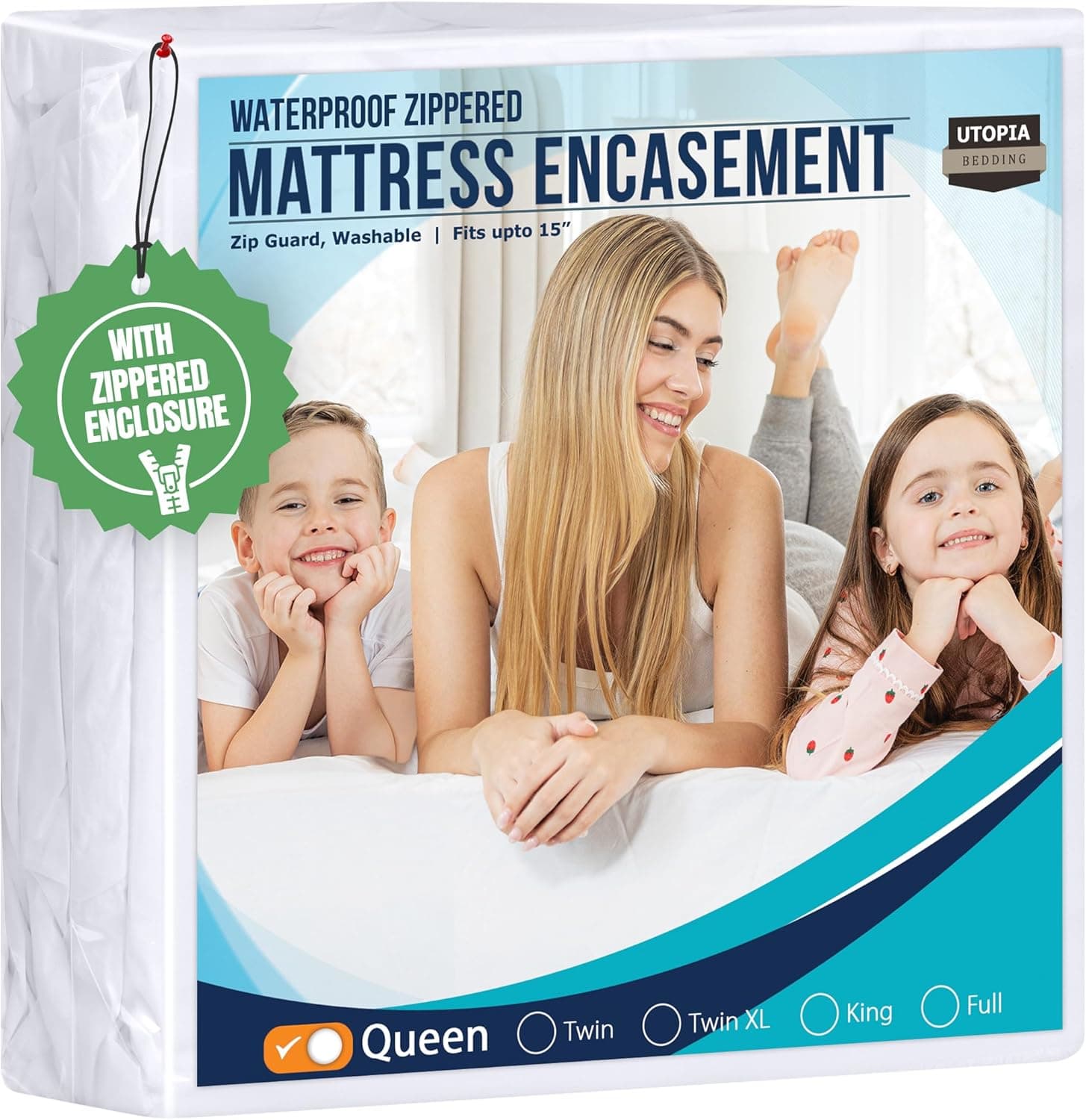 Utopia Bedding Protetor de colchão impermeável, tamanho Queen, capa de colchão com zíper, à prova de percevejos e ácaros, capa de colchão absorvente de seis lados
