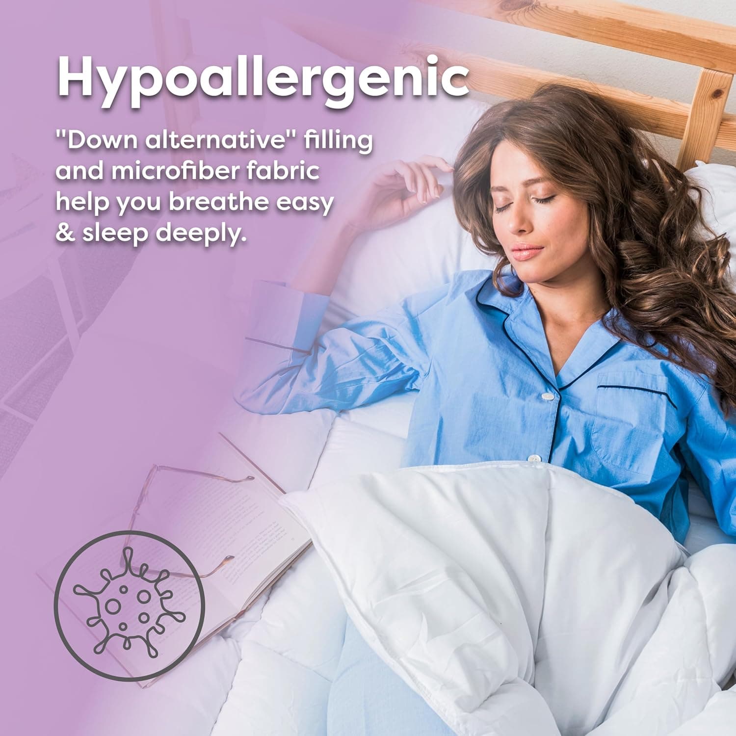 HOSPITOLOGY PRODUCTS Edredom branco Queen hipoalergênico com enchimento de microfibra para todas as estações acolchoado de penas de ganso alternativo - laços de canto - costurado em caixa - lavável - - Imagem 4