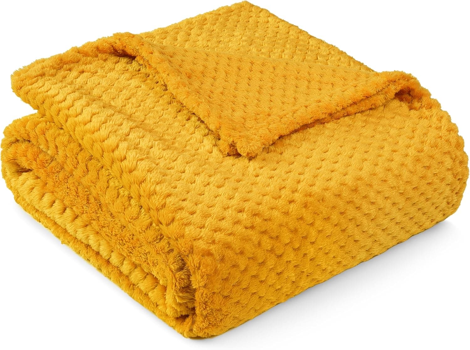 PAVILIA Cobertor amarelo mostarda para sofá, cama de solteiro, mantas de lã macia para sofá cadeira, cobertor texturizado de waffle felpudo, aconchegante e leve para todas as estações, 152 x 203 cm