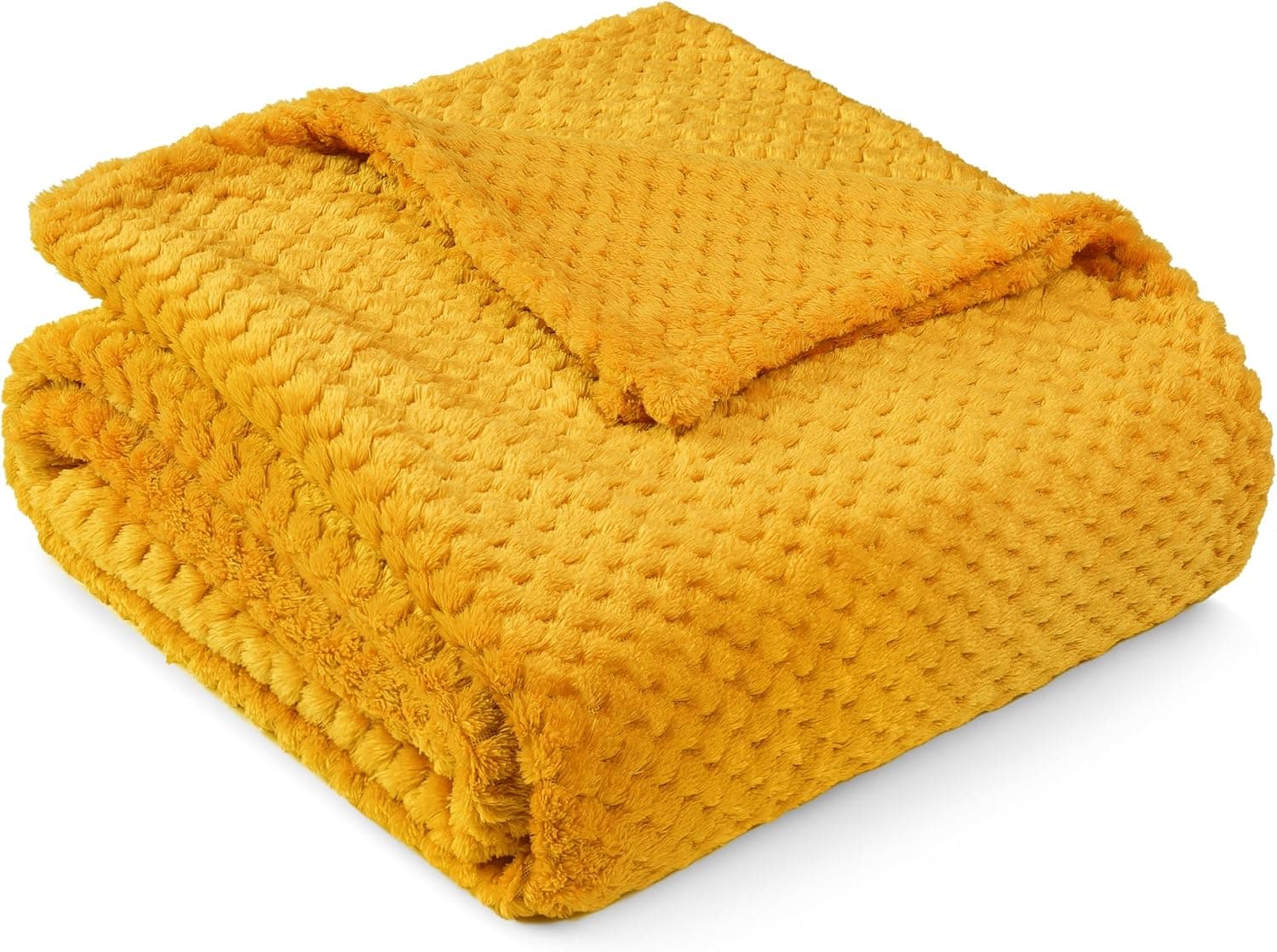 PAVILIA Cobertor amarelo mostarda para sofá, cama de solteiro, mantas de lã macia para sofá cadeira, cobertor texturizado de waffle felpudo, aconchegante e leve para todas as estações, 152 x 203 cm