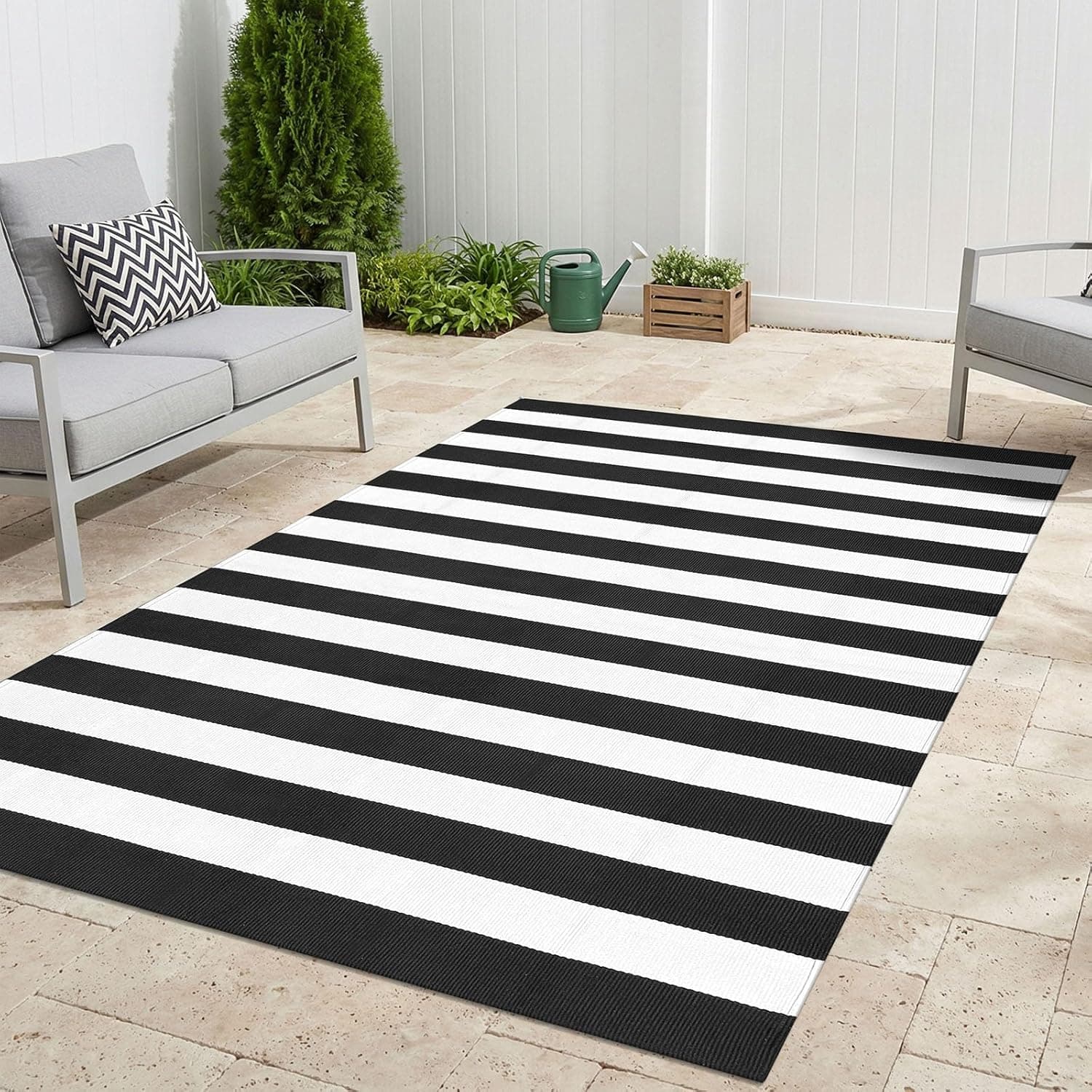 KILOCOCO Tapete listrado preto e branco 12 x 18 cm para sala de estar, algodão, lavável à máquina, tapetes em camadas para pátio, casa de fazenda, quarto, cozinha, lavanderia - Imagem 3