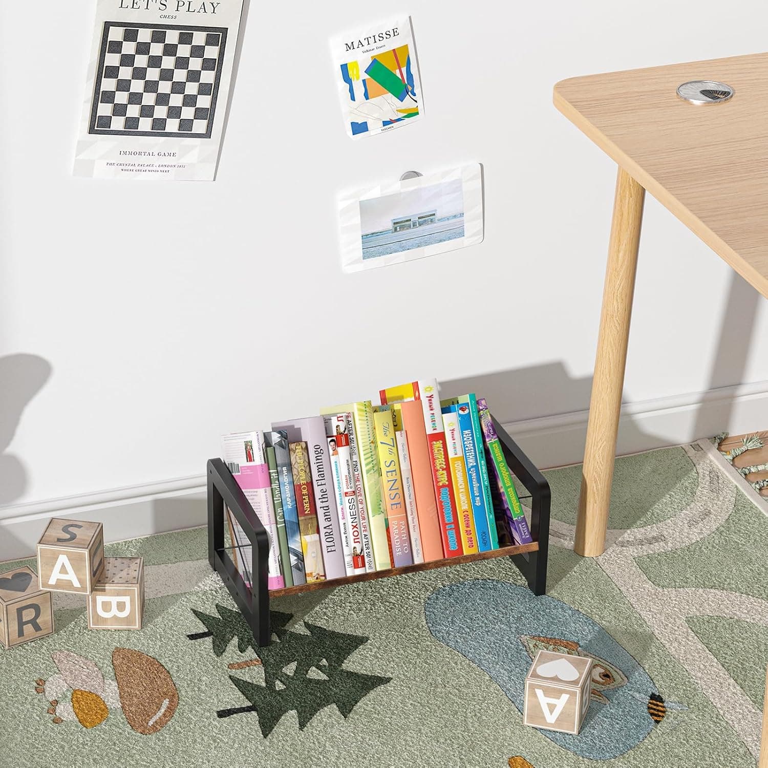 ELITEROO Organizador de estante de mesa, estante inclinada de madeira, pequeno suporte de mesa, mini estante portátil para exibição de livros, livros de receitas, leitura infantil, armazenamento de - Imagem 3