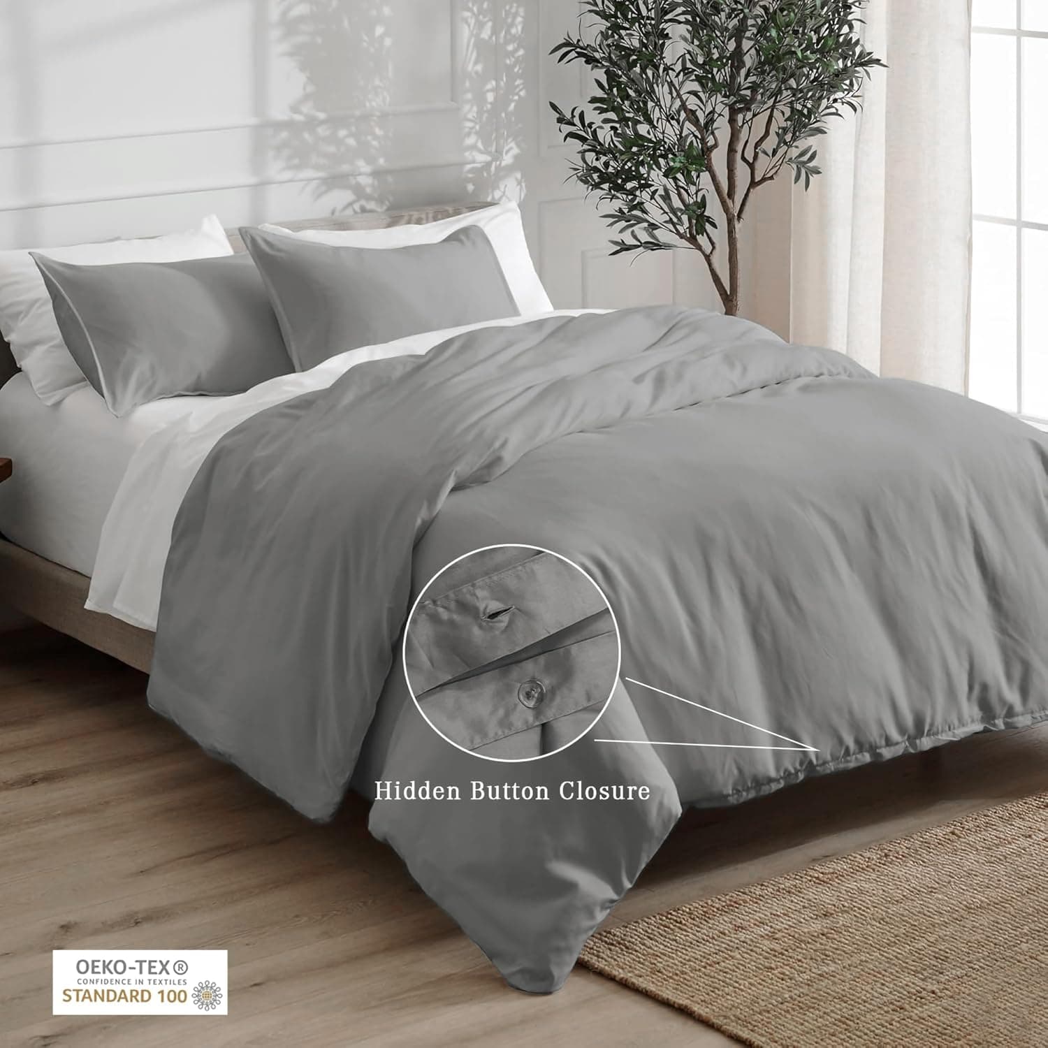 URBANHUT Conjunto de capa de edredom King Size (3 peças), 100% algodão, 400 fios (sem enchimentos), tecido acetinado luxuoso, capa de edredom macia e respirável com fecho de botão oculto e 2 fronhas - Imagem 4