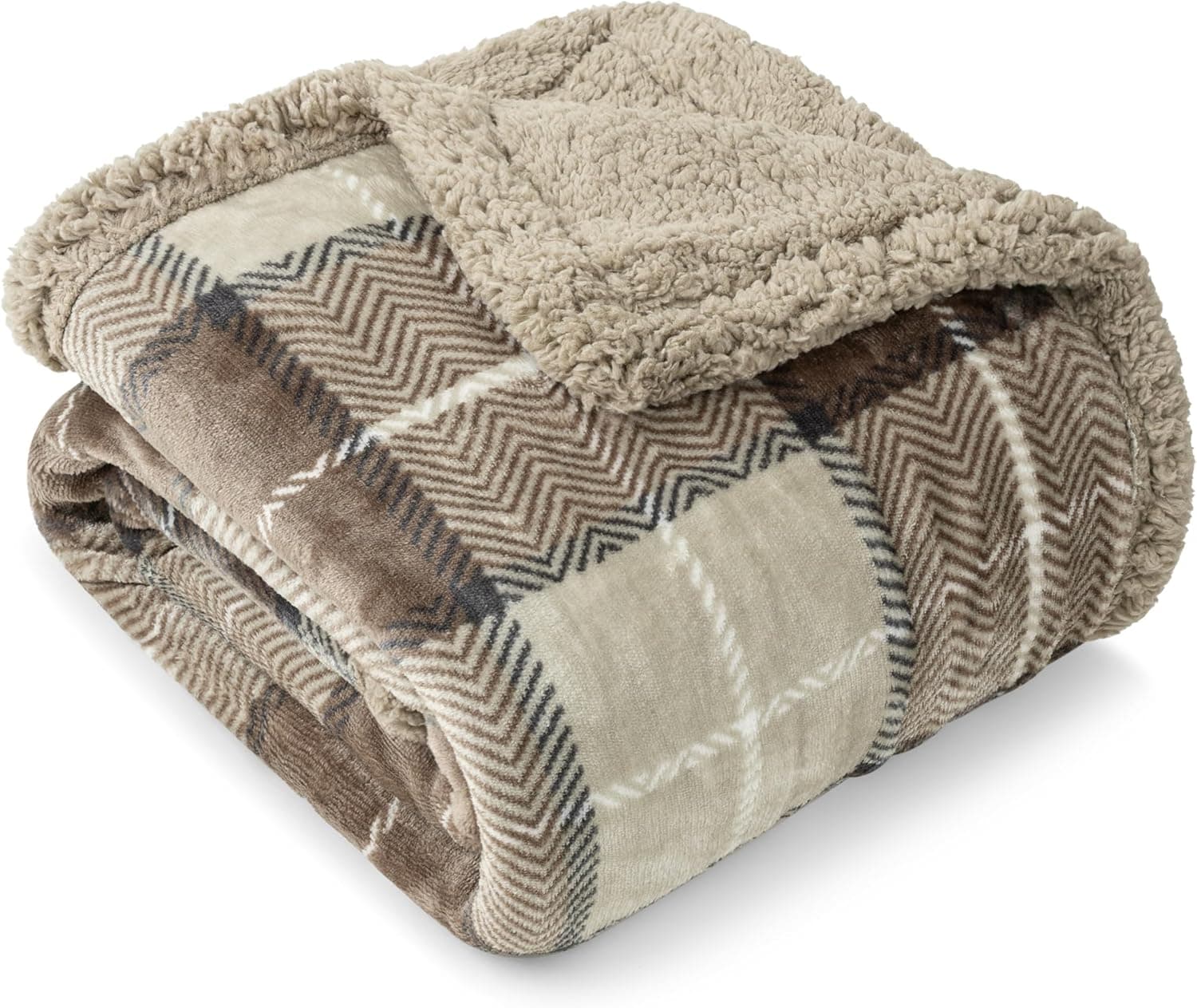 PAVILIA Cobertor xadrez de sherpa acastanhado para sofás gêmeos, cobertor macio e felpudo para cabana, cobertor de presente de inverno quente e aconchegante, 152 x 203 cm