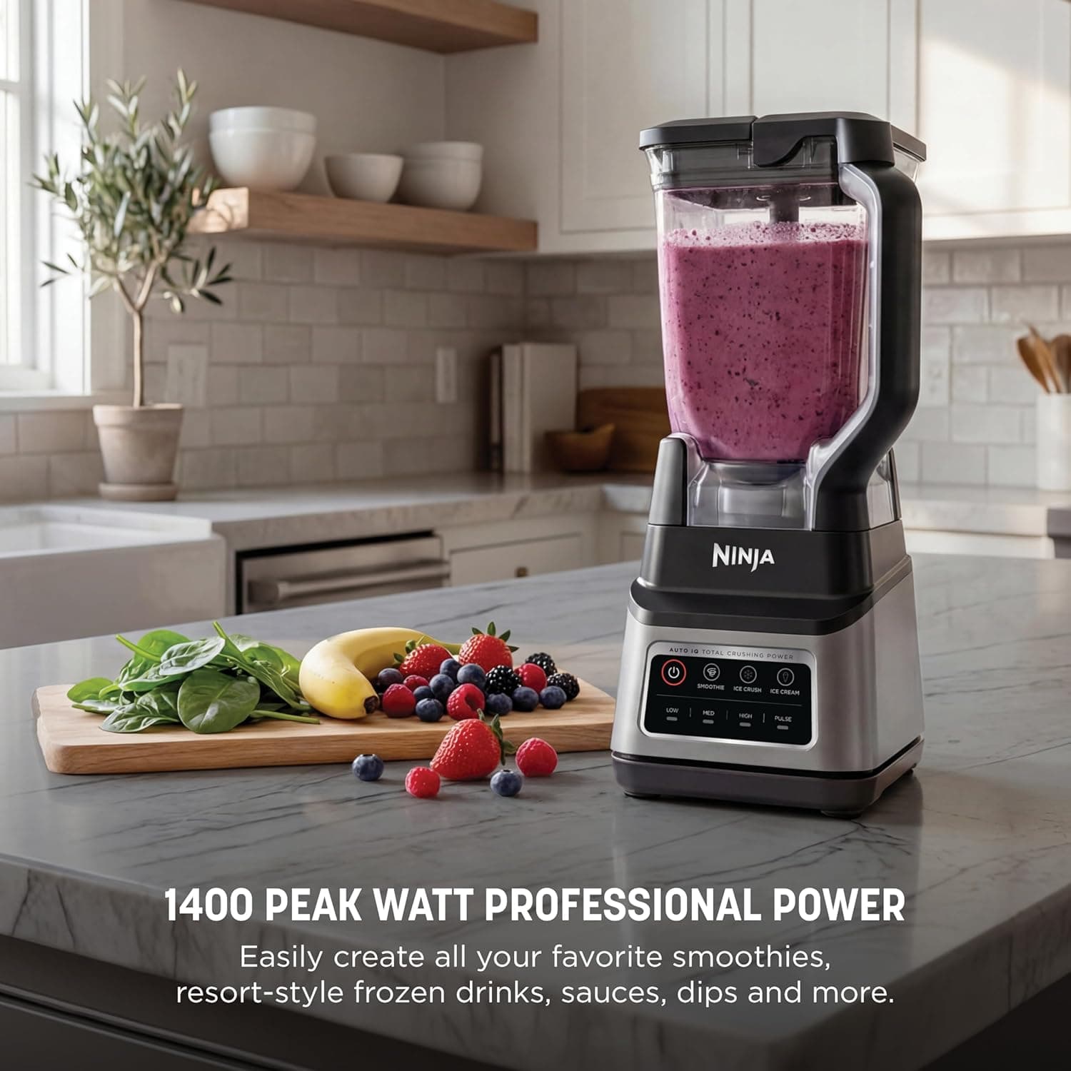 Ninja standalone liquidificador 127v- 1200 Watts de Potência Máxima, 3 Funções para Smoothies, Bebidas Geladas e Cremes com Auto IQ, Jarra Total Crushing de 2,1L com Tampa, Cinza Escuro. - Imagem 3