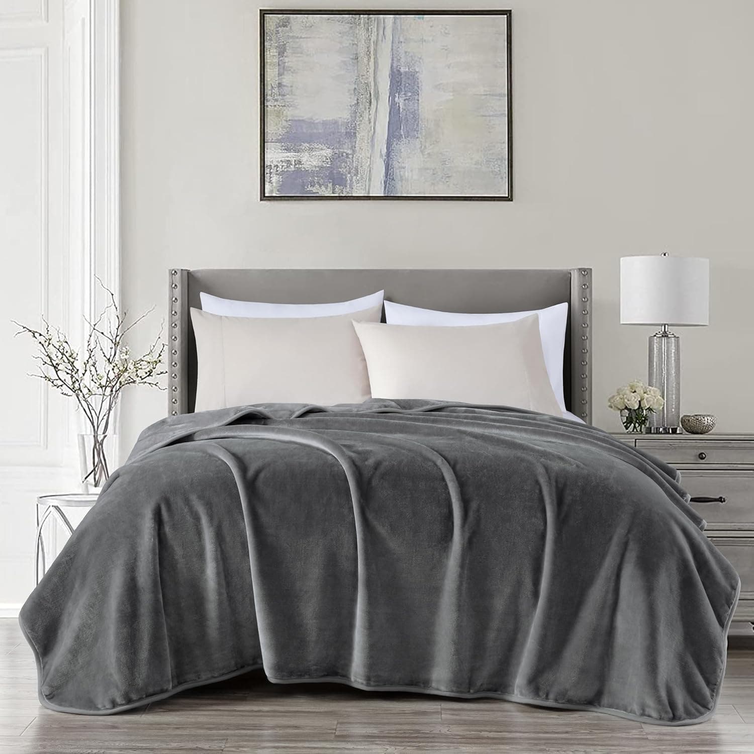 Chezmoi Collection Cobertor de vison falso estilo coreano de 4 kg de camada única, cobertor de vison raschel macio e sedoso de 750 g/m2, tamanho King, cinza sólido