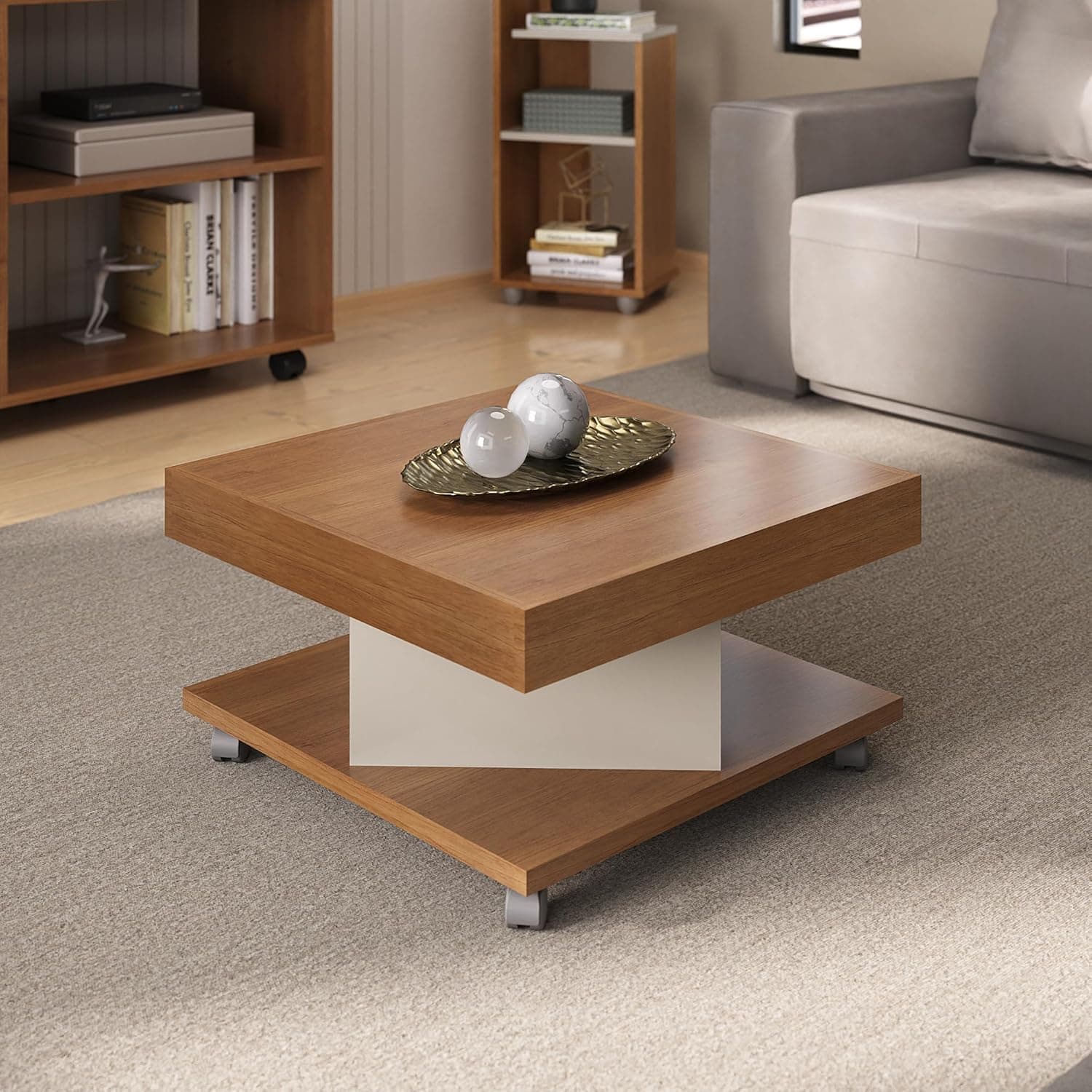Mesa de Centro com rodizios SAARA cor Cinamomo/Off White - Artely - Imagem 2