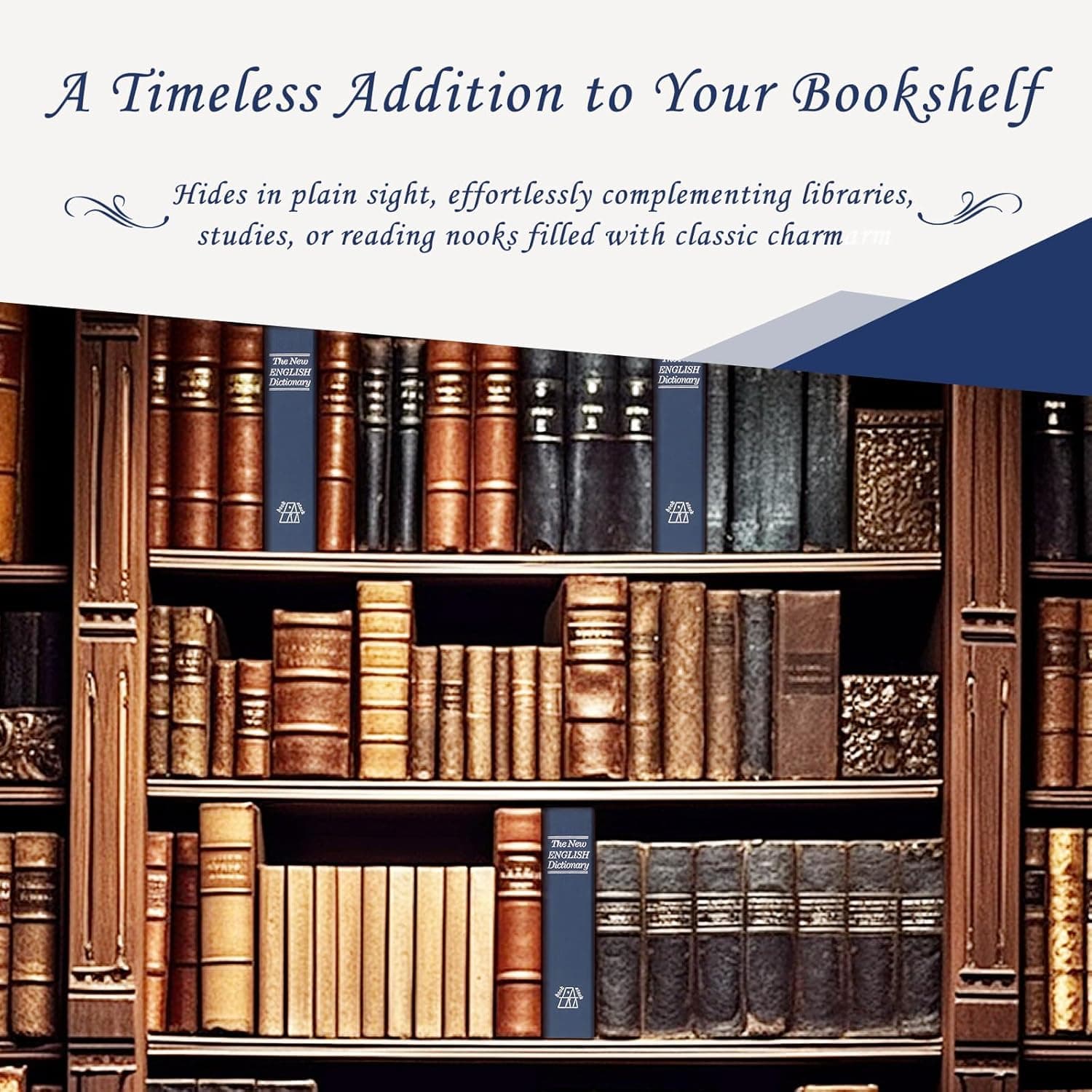 Tahoe trails Cofre de livro com trava de chave, cofre de metal portátil, cofre de livro de desvio de dicionário, cofre oculto para livro secreto, 24 x 15,5 x 2 cm, azul marinho - Imagem 4