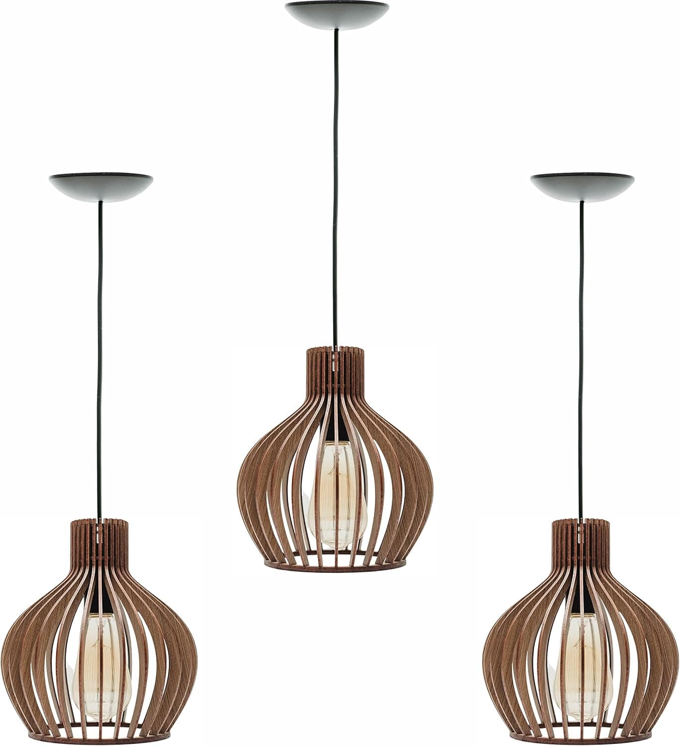 Trio Luminária Lustre Pendente Rússia (22x19cm) - Cor Imbuia - Madeira Rústico