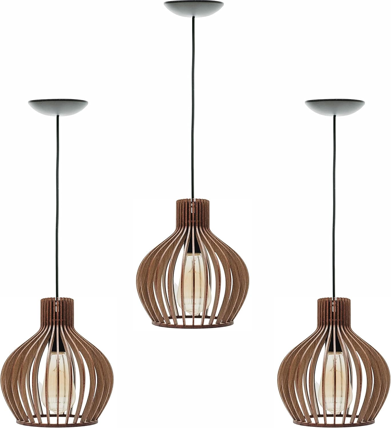 Trio Luminária Lustre Pendente Rússia (22x19cm) - Cor Imbuia - Madeira Rústico