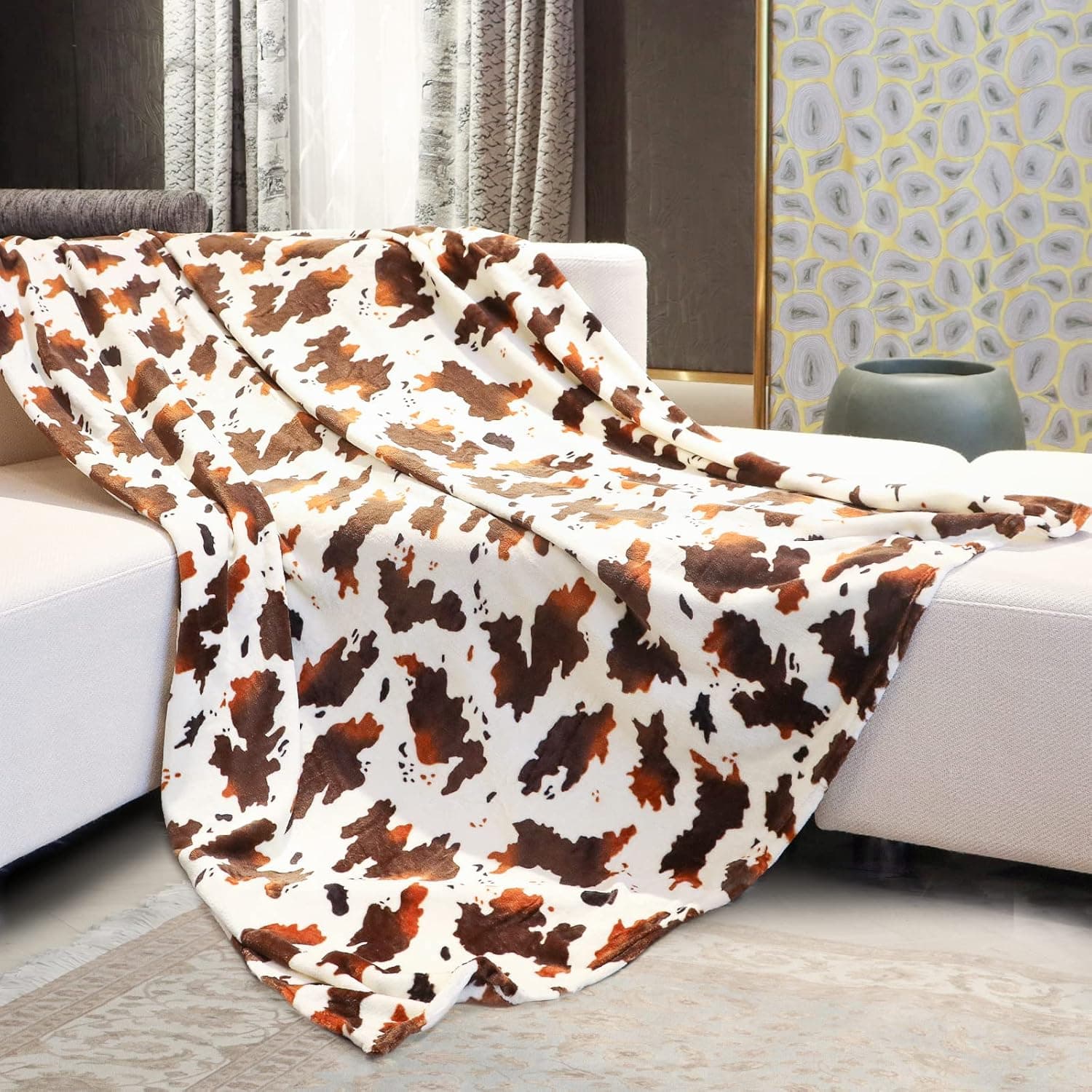 Cobertor com estampa de vaca marrom, solteiro, leve, cobertor macio de lã de pelúcia para todas as estações, presente de vaca para adultos, casais, mãe, pai, acampamento, 152 x 203 cm