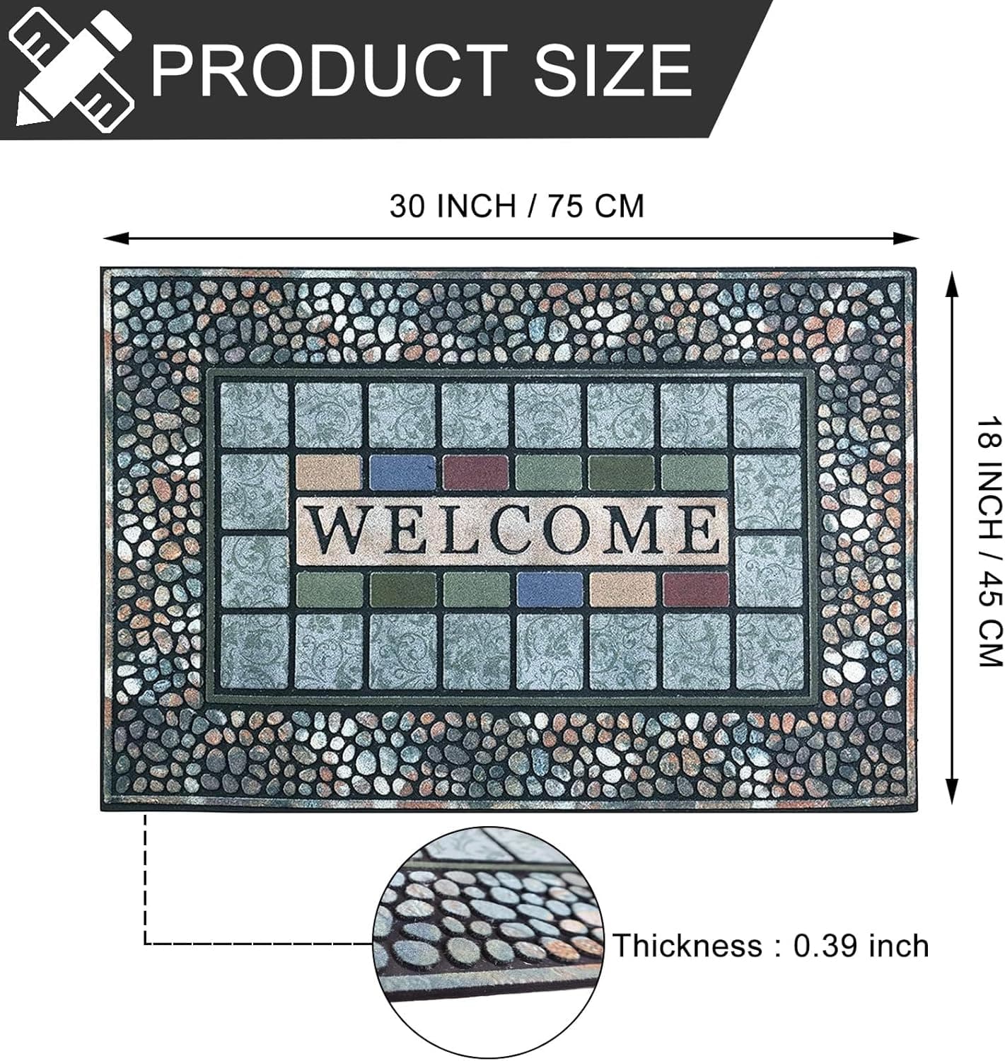 CHICHIC Tapete retangular para porta de entrada, grande, 45,7 x 76,6 cm, capacho de entrada de alto tráfego, tapetes de porta da frente para uso ao ar livre, resistente, costas de borracha - Imagem 4