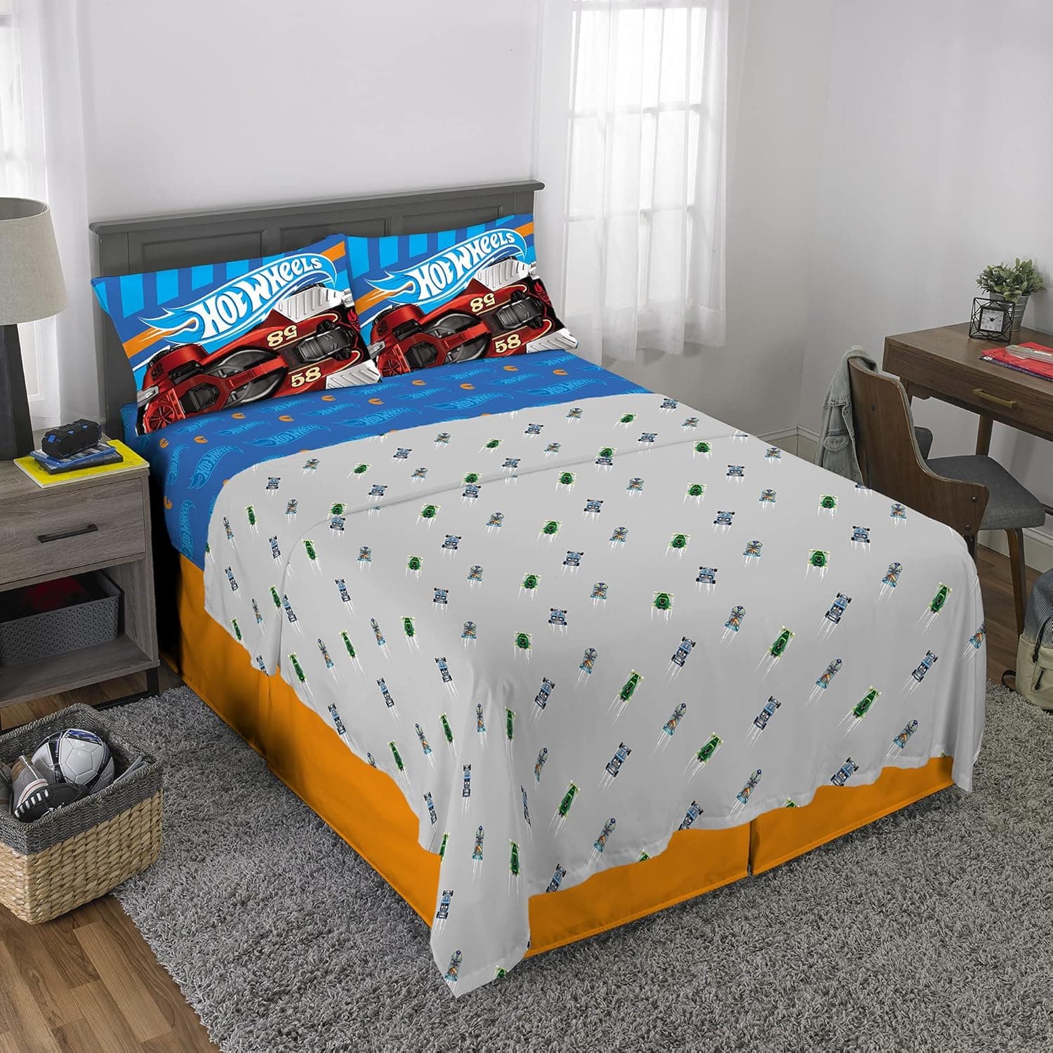 Franco Jogo de cama infantil super macio, 4 peças, tamanho casal, Hot Wheels - Imagem 3