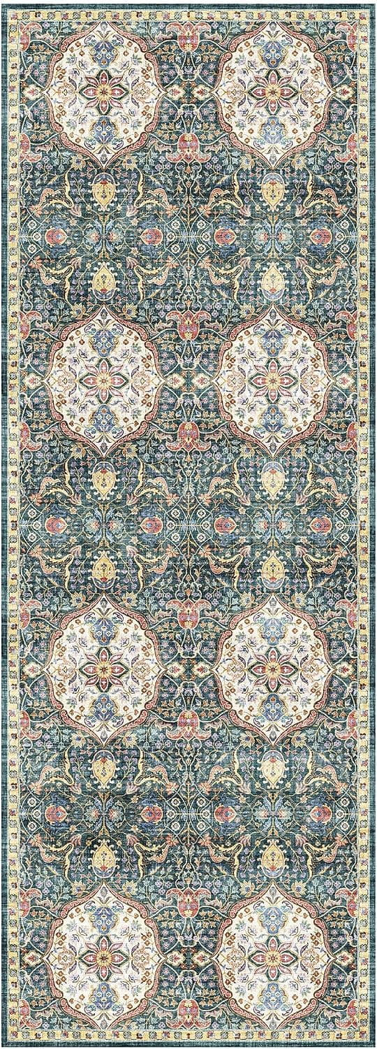 Gertmenian Tapete Boho para ambientes internos | Decoração de casa para entrada, quarto, sala de estar, escritório, cozinha | Tapetes antiderrapantes, macios e estampados | Altair, azul-marinho, 3x5 - Imagem 2