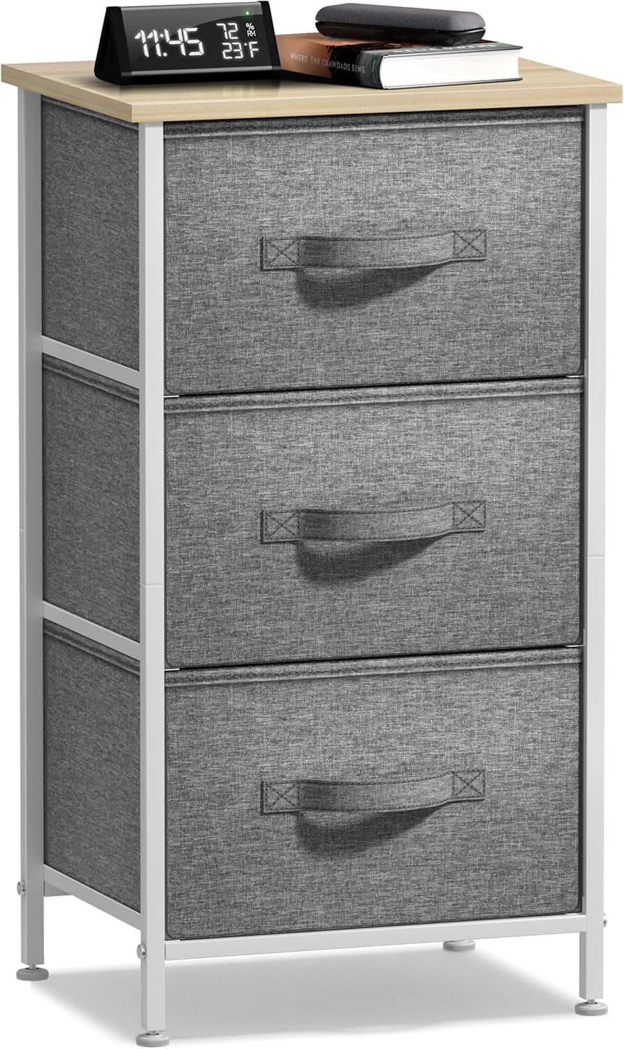 Sorbus Nightstand with 3 Drawers - Bedside Furniture & Night Stand End Table Dresser with Steel Frame, Wood Top, Easy Pull Fabric Bins for Home, Bedroom Accessories, Office & Dorm