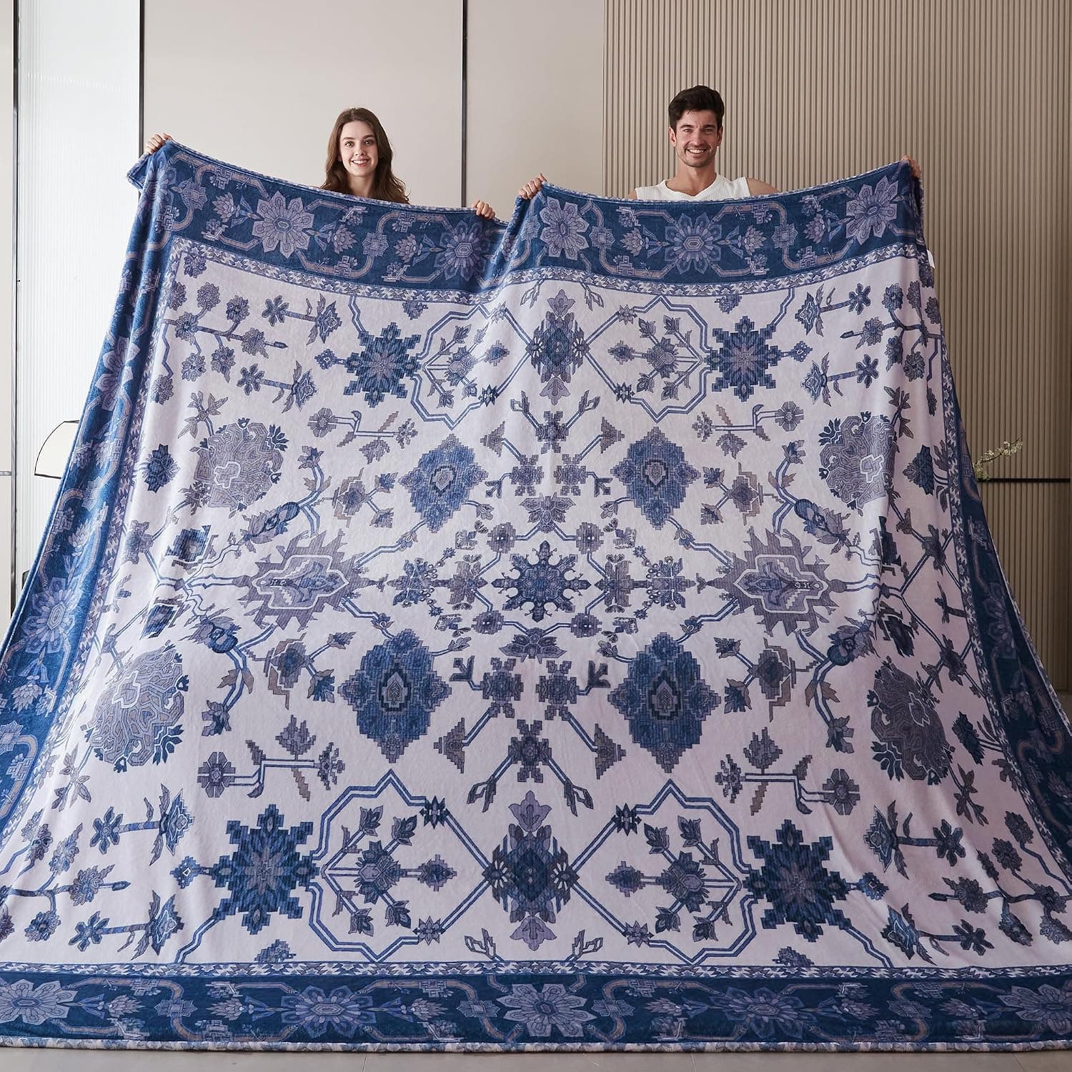 Cobertor grande 300 x 300 cm, cobertor gigante enorme 25 x 25 cm para cama, sofá, viagem e acampamento, cobertor extra grande macio para toda a família e ao ar livre, cinza-claro - Ondulado - Imagem 2