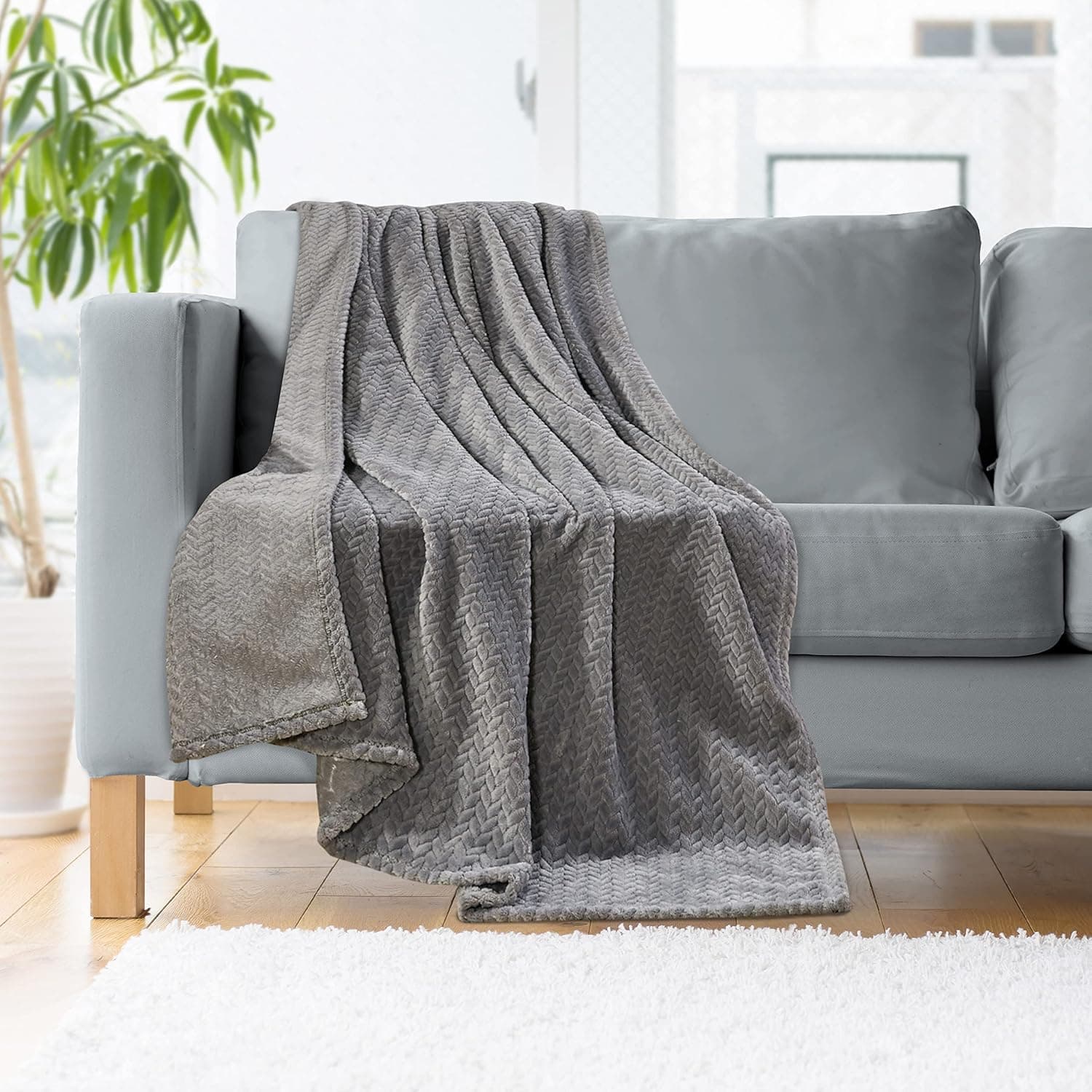 Elegant Comfort Cobertor leve estampado - todas as estações, ultra macio, aconchegante e de pelúcia - cobertores decorativos, perfeitos para descansar, 127 x 177 cm, cinza chevron - Imagem 3