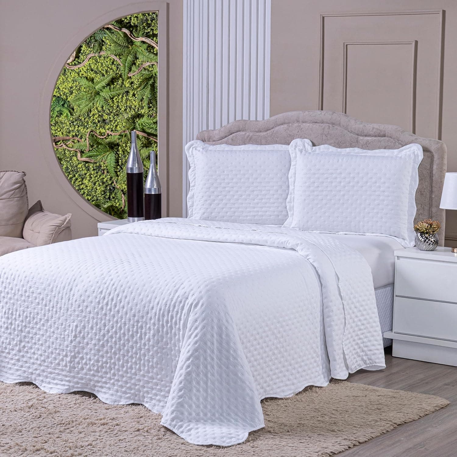 Kit Colcha Balle Para Cama Queen 400 Fios Dupla Face 3 Peças Cores Lisas Tecido Piquet Toque Mácio Acompanha Cobre Leito e 2 Porta Travesseiros (Branco, Casal Queen (240x260cm) - Imagem 2