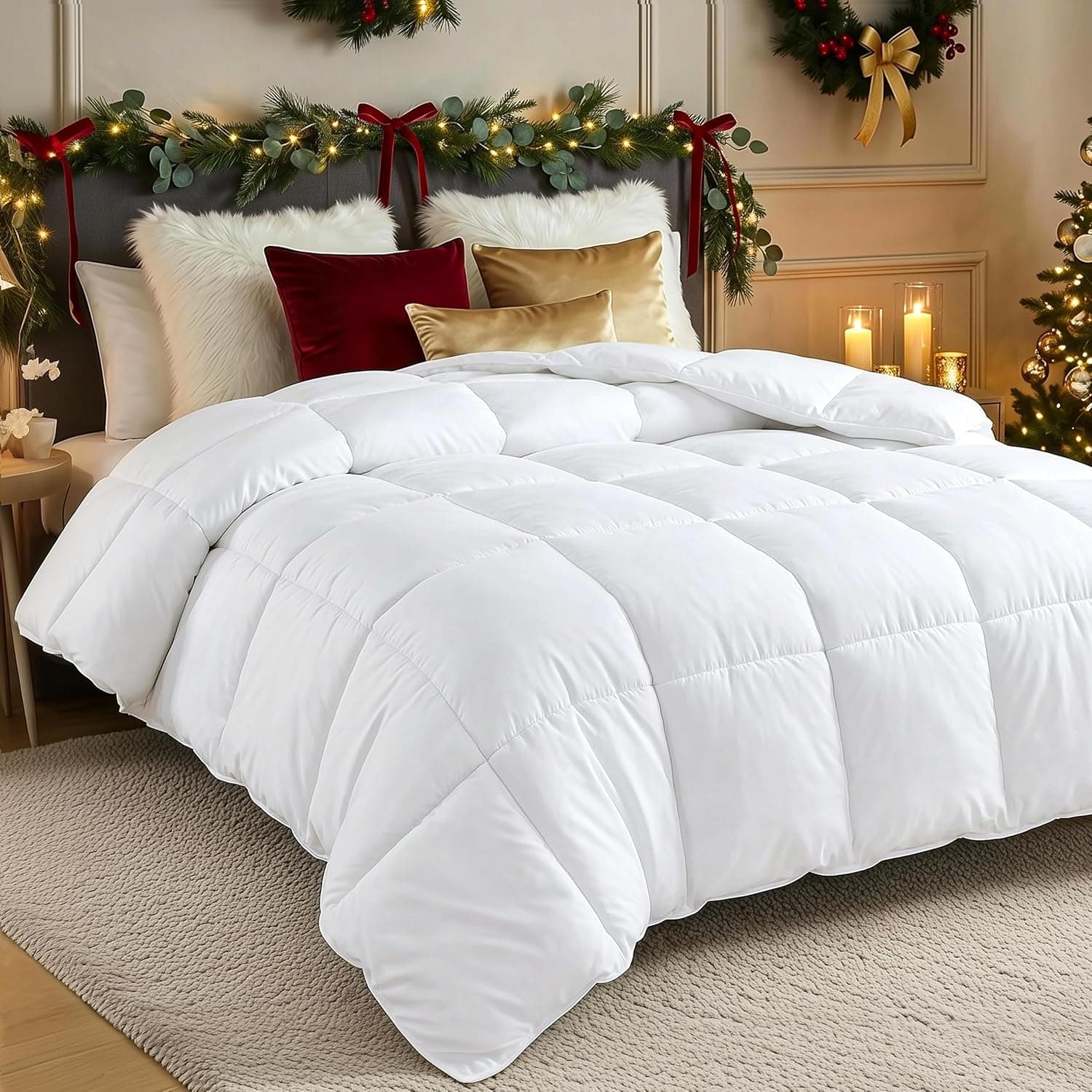 Utopia Bedding Edredom alternativo de plumas (king, branco) – Edredom para todas as estações – Enchimento de edredom de fibra siliconada de pelúcia – Costurado em caixa