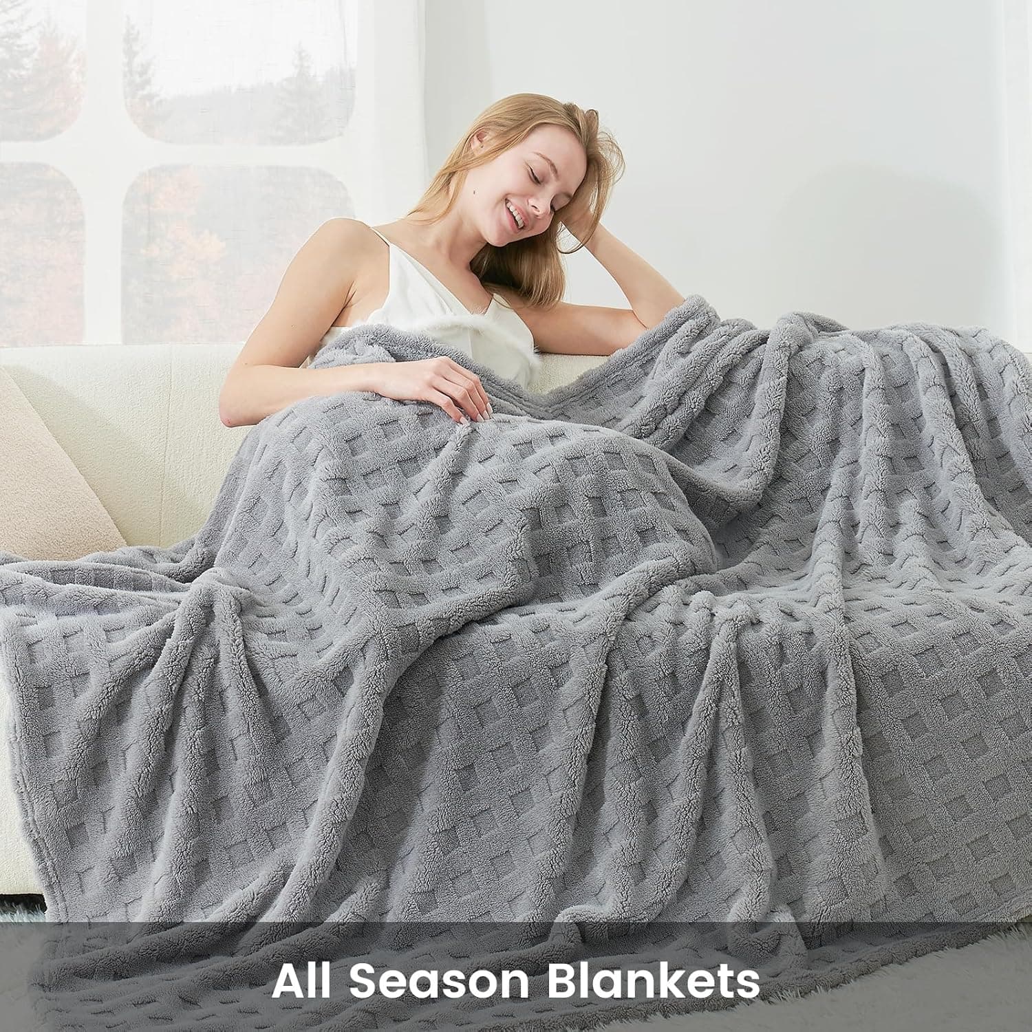 Cozy Bliss Cobertor macio tamanho solteiro - cobertores leves e aconchegantes presente para mulheres, cobertor xadrez fofo para cama, sofá e sofá, cinza, 152 x 203 cm - Imagem 4
