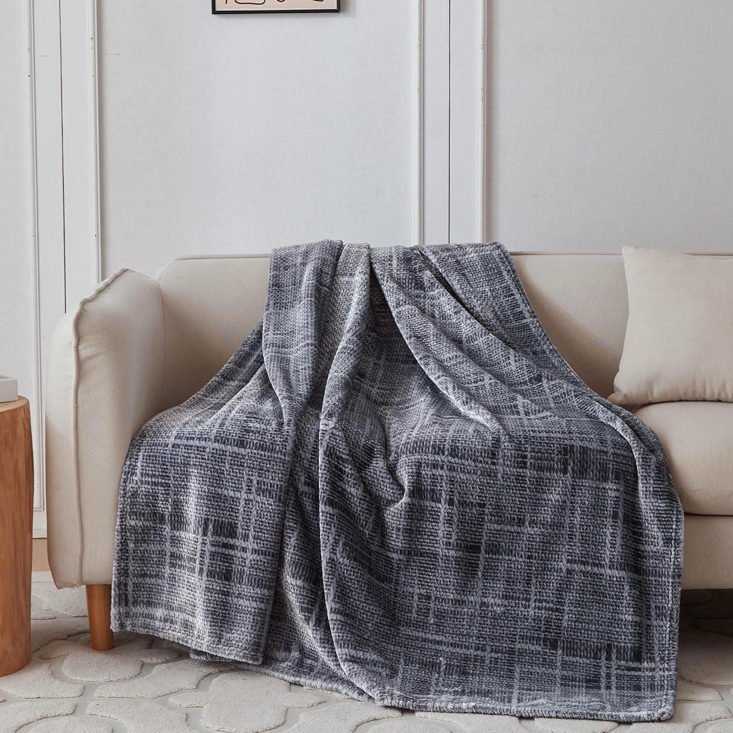 COOVA Cobertor de lã para sofá, cobertores quentes de jacquard 3D super macio e aconchegante, leve e felpudo para cama, sofá, cadeira, presente (cinza escuro, 127 x 152 cm) - Imagem 3