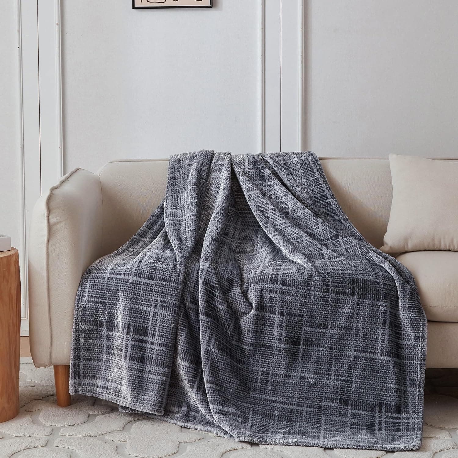 COOVA Cobertor de cama de lã tamanho solteiro, cobertor quente jacquard 3D super macio e aconchegante, leve e felpudo para sofá, cadeira, presente (cinza escuro, 152 x 203 cm) - Imagem 3