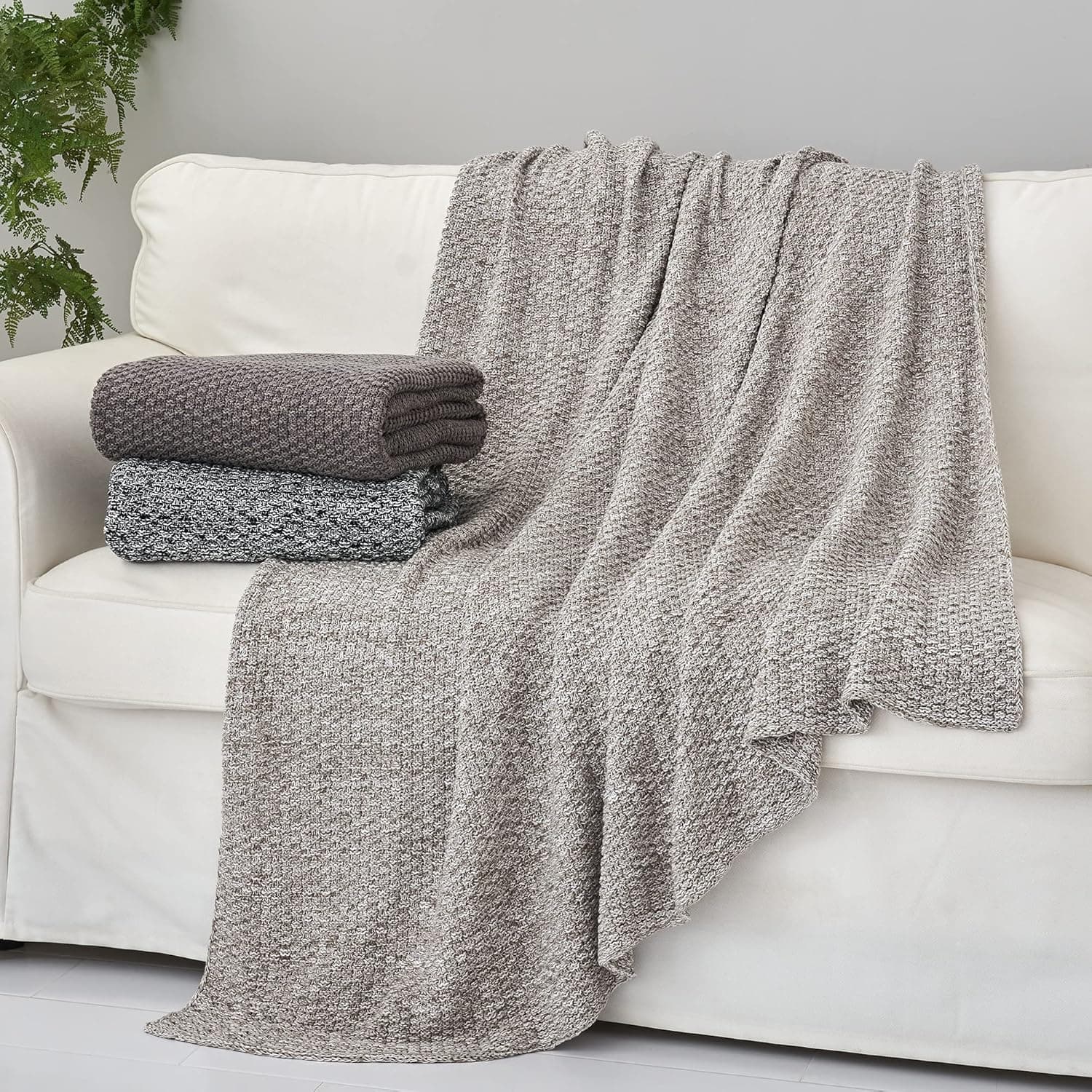 Manta de algodão para cama Longhui, Cinza, 60"x80", Oversized - Imagem 3