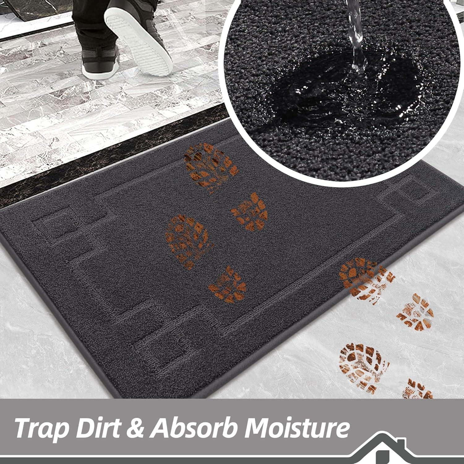 BEQHAUSE Tapete de entrada absorvente de baixo perfil antiderrapante lavável para patas enlameadas, entrada, corredor, cozinha, 81 x 122 cm, cinza escuro - Imagem 3