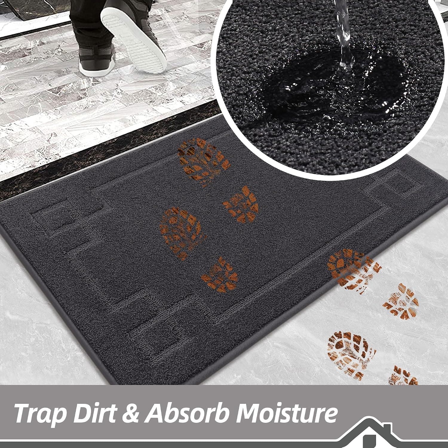 BEQHAUSE Tapete de entrada absorvente de baixo perfil antiderrapante lavável para patas enlameadas, entrada, corredor, cozinha, 81 x 122 cm, cinza escuro - Imagem 3