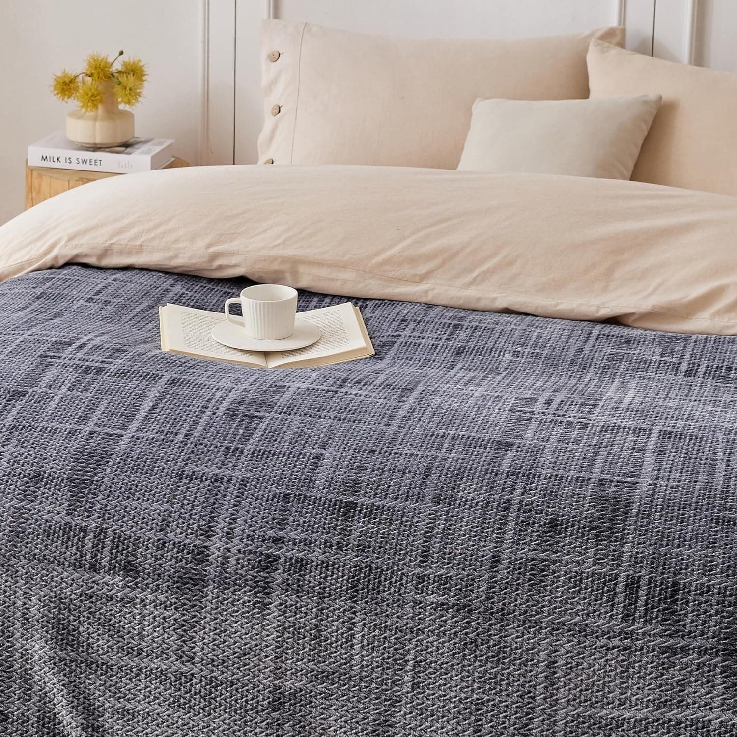 COOVA Cobertor de lã para sofá, cobertores quentes de jacquard 3D super macio e aconchegante, leve e felpudo para cama, sofá, cadeira, presente (cinza escuro, 127 x 152 cm) - Imagem 4
