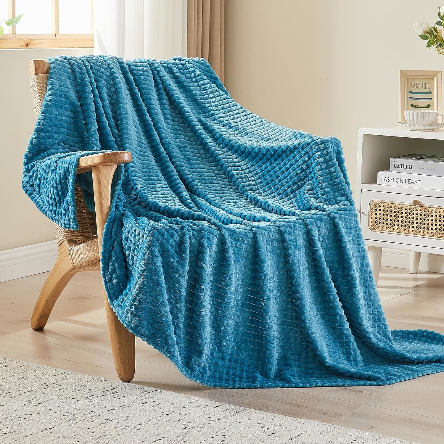 EMME Cobertor de lã de flanela de luxo tamanho solteiro para sofá-cama, sofá, cadeira, macio, macio, quente e aconchegante com design de grade geométrica (cinza claro, 152 x 203 cm) - Imagem 4