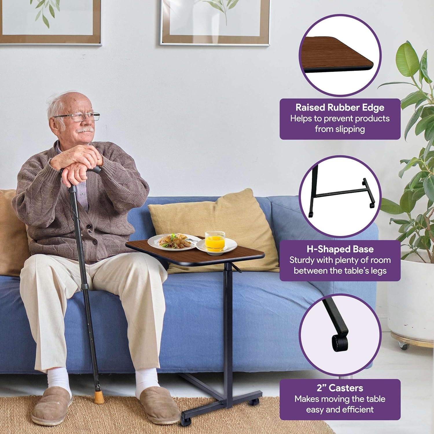 ProHeal Mesa de cama médica com rodas e altura ajustável – Mesa de cama rolante cor carvalho para uso doméstico e hospitalar - Imagem 4