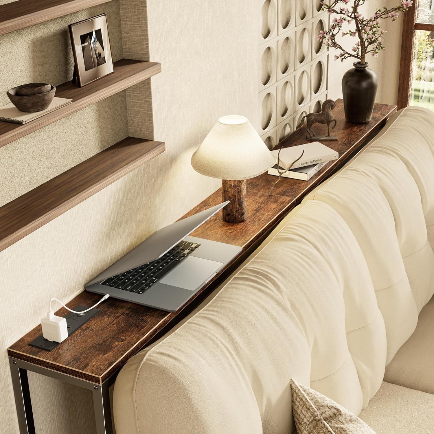 SUPERJARE Mesa de console de 178 cm com tomada, mesa de sofá com estação de carregamento, mesa de entrada estreita, mesa de corredor skinny, para sala de estar, marrom rústico - Imagem 3