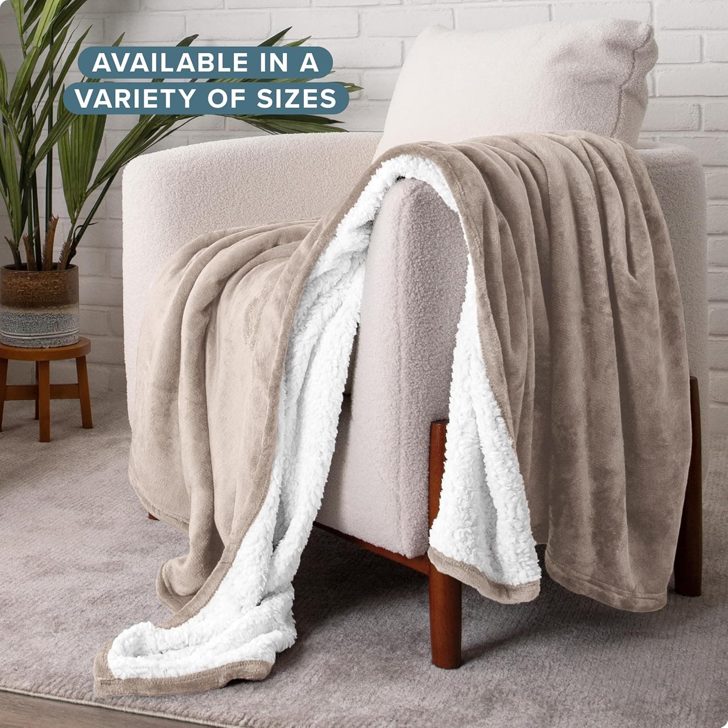 Bare Home Cobertor de lã Sherpa - Cobertor extra longo de solteiro/solteiro - Cobertor para cama, sofá, sofá, acampamento e viagem - Quente e leve - Macio - Reversível (Twin/Twin GG, castanho claro) - Imagem 3