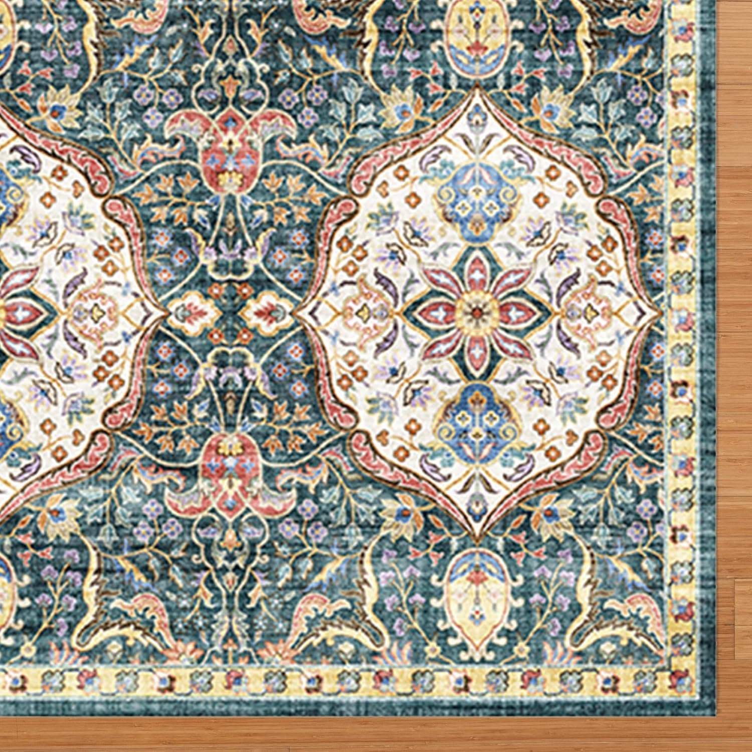 Gertmenian Tapete Boho para ambientes internos | Decoração de casa para entrada, quarto, sala de estar, escritório, cozinha | Tapetes antiderrapantes, macios e estampados | Altair, azul-marinho, 3x5 - Imagem 4