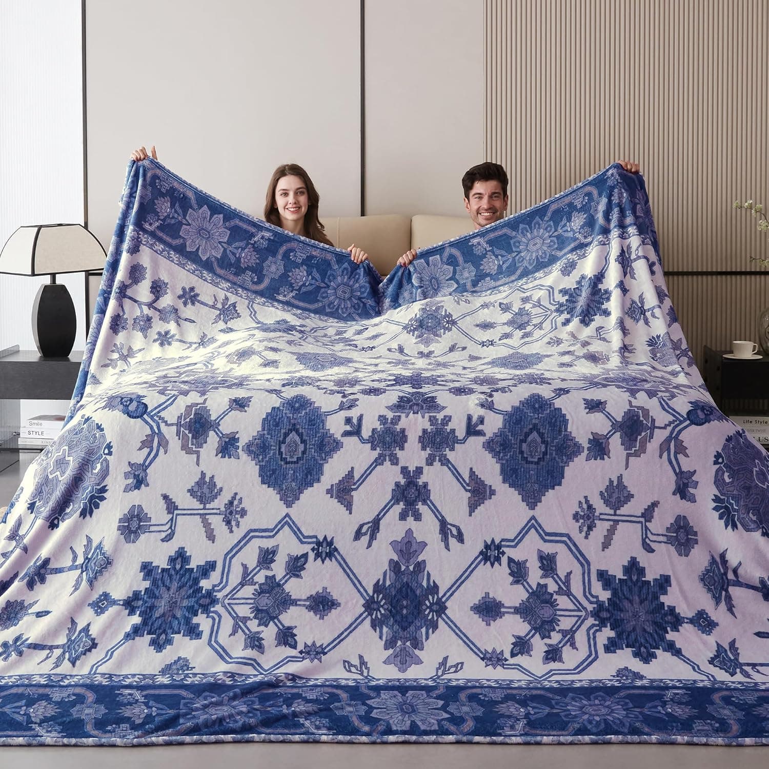 Cobertor grande 300 x 300 cm, cobertor gigante enorme 25 x 25 cm para cama, sofá, viagem e acampamento, cobertor extra grande macio para toda a família e ao ar livre, cinza-claro - Ondulado - Imagem 3