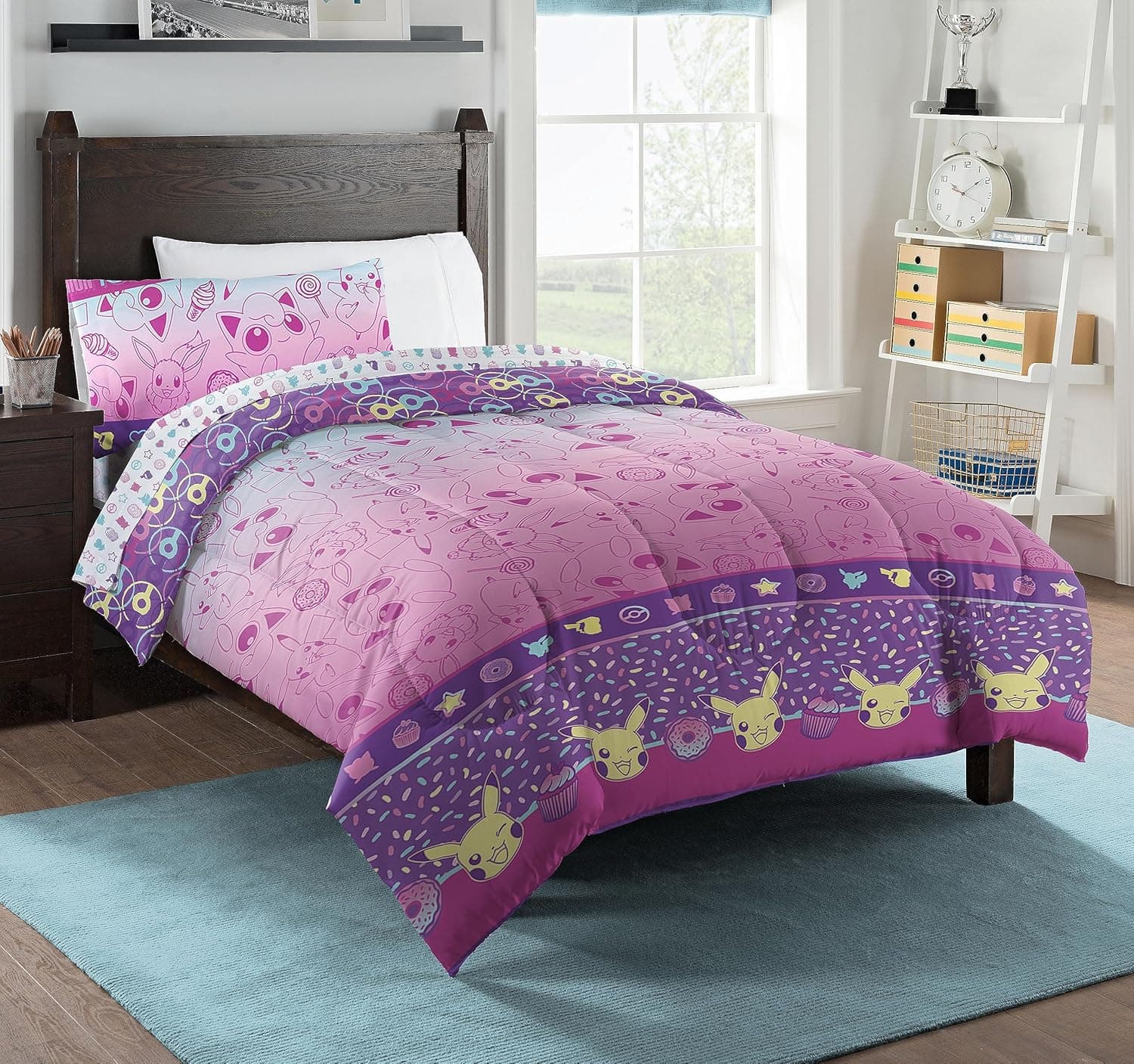 Northwest Jogo de cama de solteiro Pokémon em uma bolsa, Piachu e Eevee, roupa de cama de anime para crianças, meninos, meninas, leve e doce