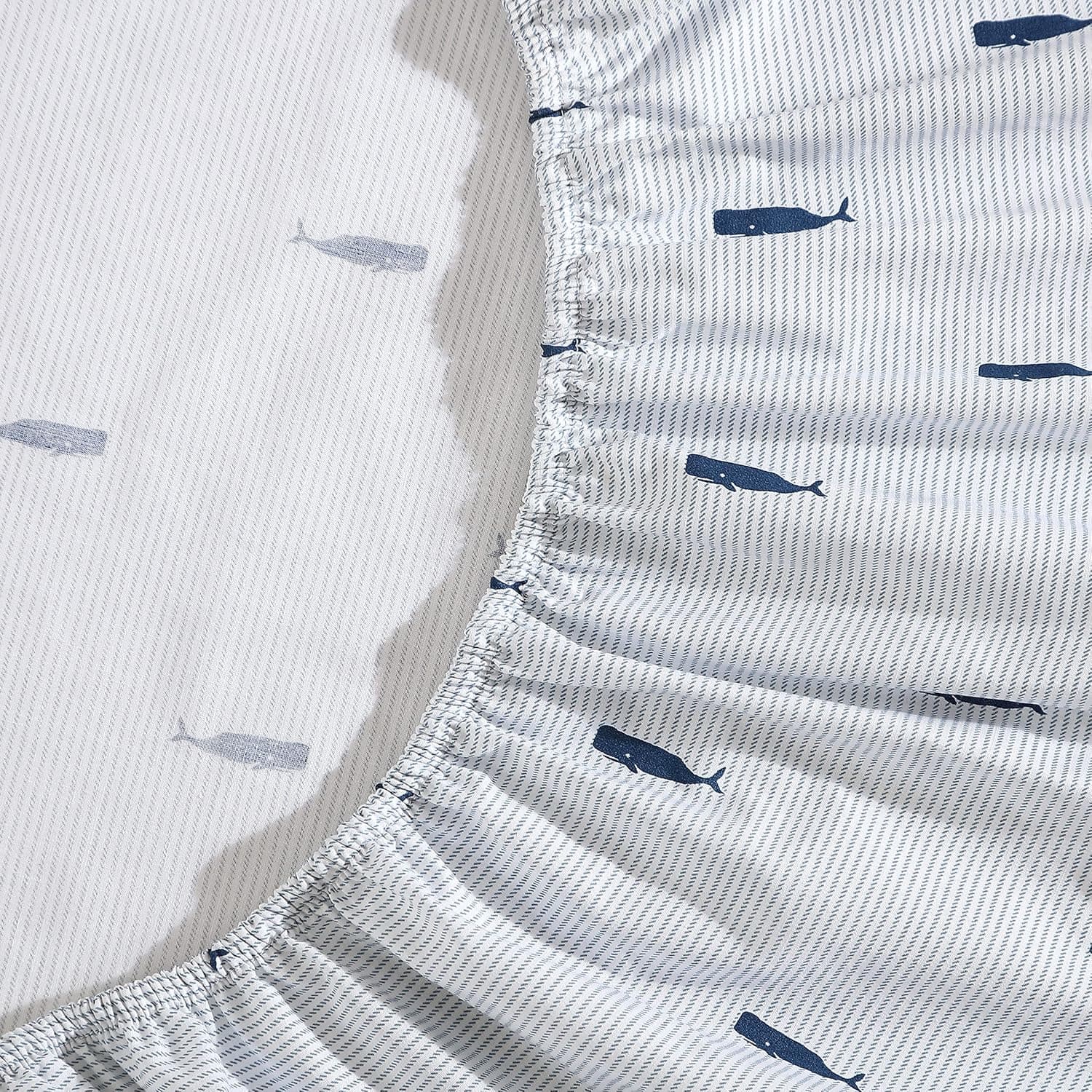 Nautica - Jogo de cama casal, roupa de cama percal de algodão, fresco e fresco, conjunto de cama costeiro (azul listrado baleia, casal) - Imagem 4